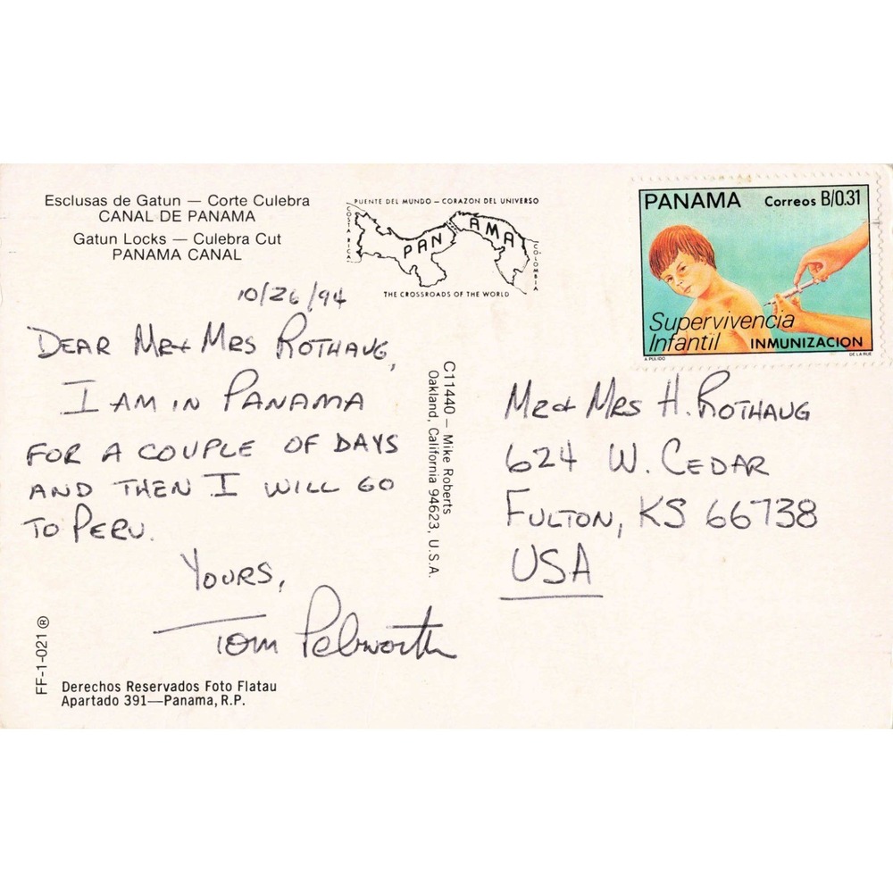 Vintage Greetings from the Crossroads of the World Panama Canal Postcard 1994 - Picture 2 of 2